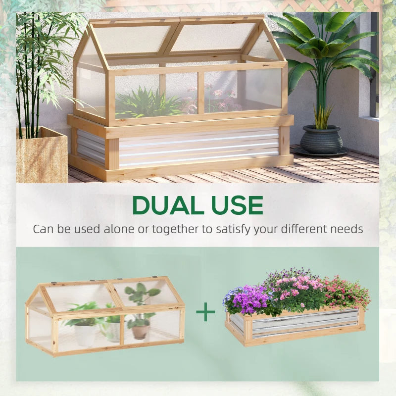 Wooden Raised Garden Bed with Greenhouse Top, Natural