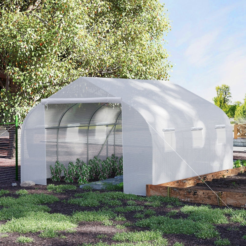 Green Walk-In Garden Poly Tunnel Greenhouse, 4.5 x 3 x 2m, White