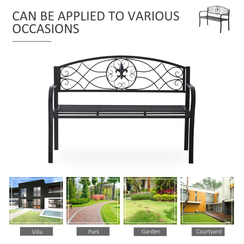 Black Metal Frame Garden Bench, 128x50x91 cm