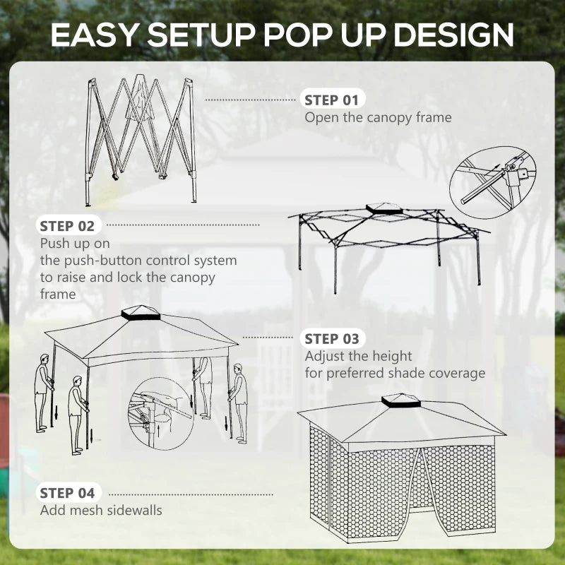 Khaki Double-Roof Pop Up Gazebo with Netting and Carry Bag