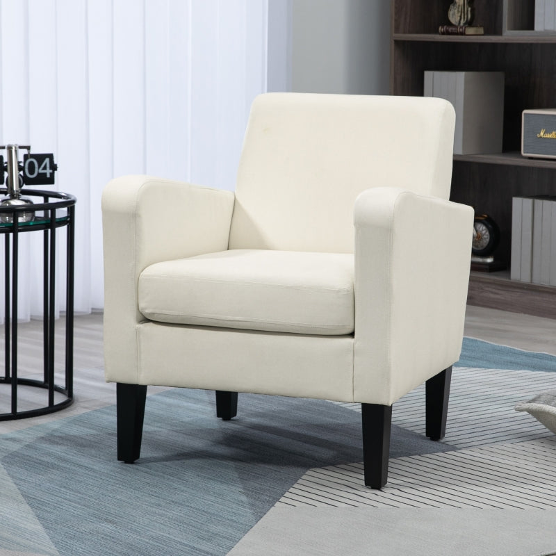 Modern Upholstered Accent Chairs with Rubber Wood Legs for Living Room and Bedroom in Cream White