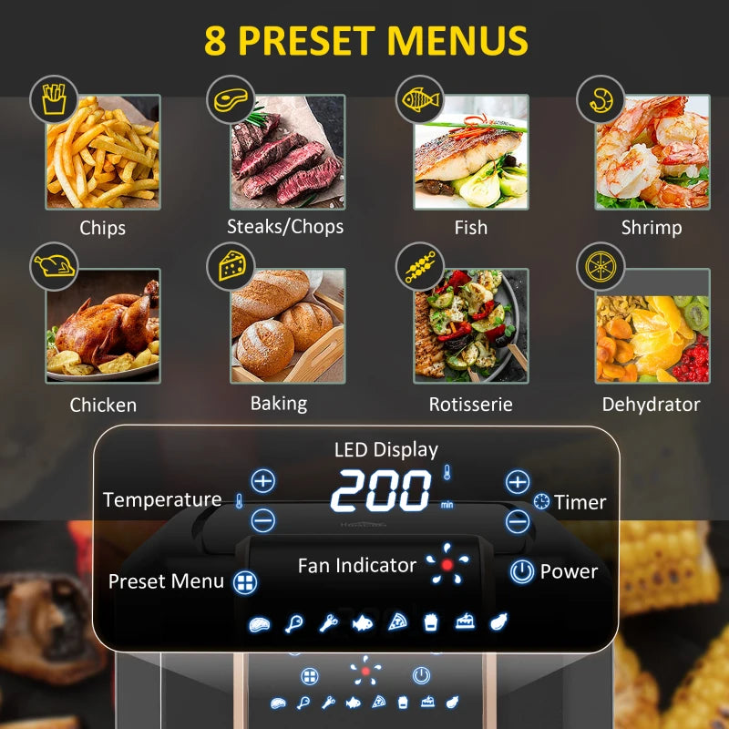 6.5L Air Fryer with Single Basket, Adjustable 80-200°C, Stylish Black and Gold Design - Healthy Cooking Made Easy