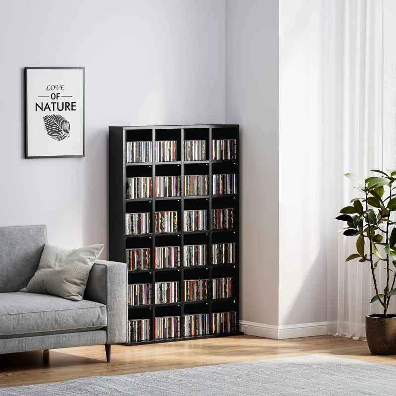 Adjustable CD Storage Unit with Shelves - 89 x 130.5 cm, Stylish Black Organizer for Media Collection