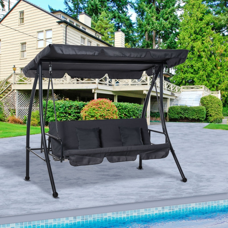 Dark Grey 3-Seater Outdoor Patio Swing Bed with Canopy & Cushion