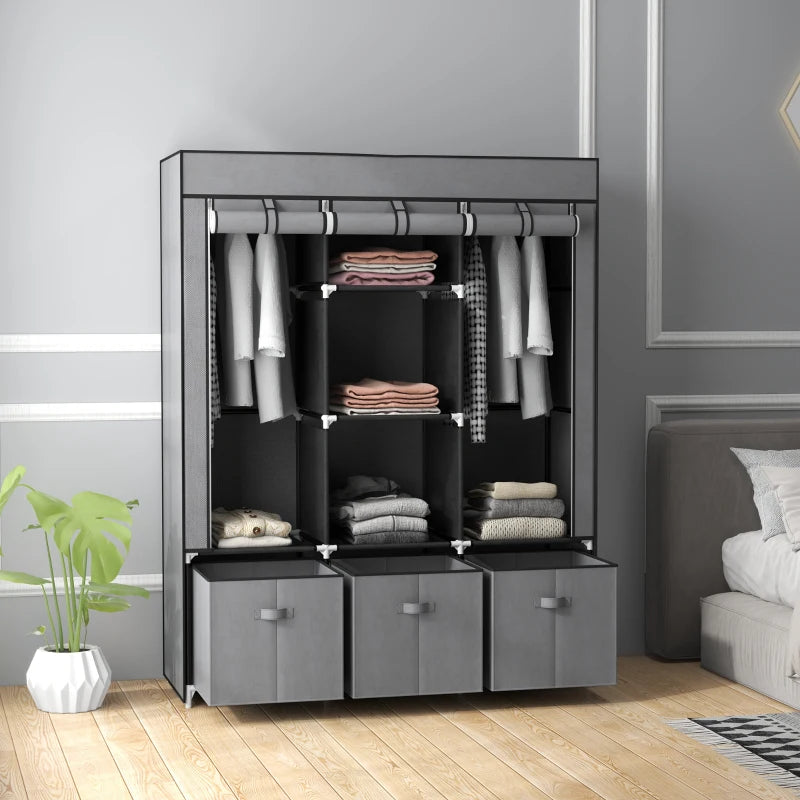 Portable Fabric Wardrobe with Shelves and Hanging Rails for Bedroom Storage Solutions