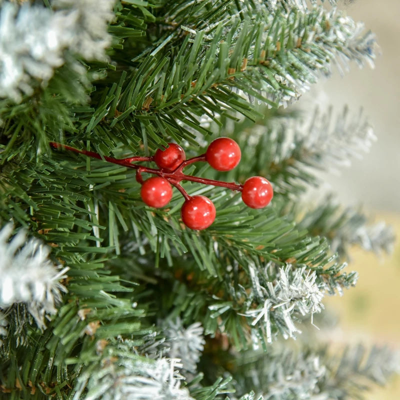 5FT Artificial Christmas Pencil Tree with Red Berries & Pinecones - Foldable Indoor Holiday Decoration, Green Xmas Tree