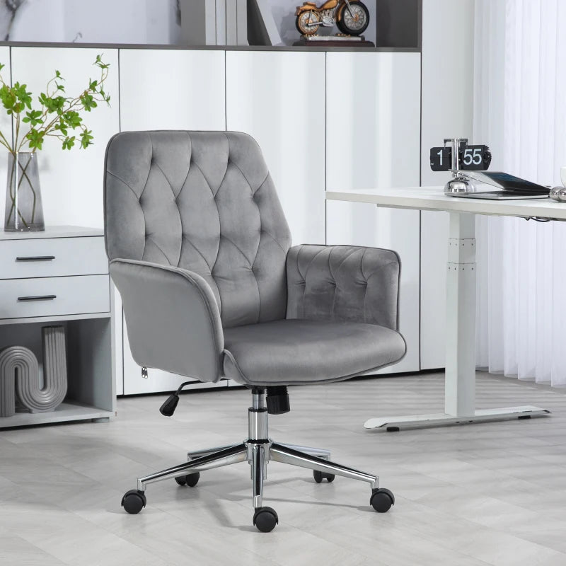 Vinsetto Dark Grey Linen Computer Chair with Armrest - Modern Adjustable Height Swivel Office Chair for Comfort and Style