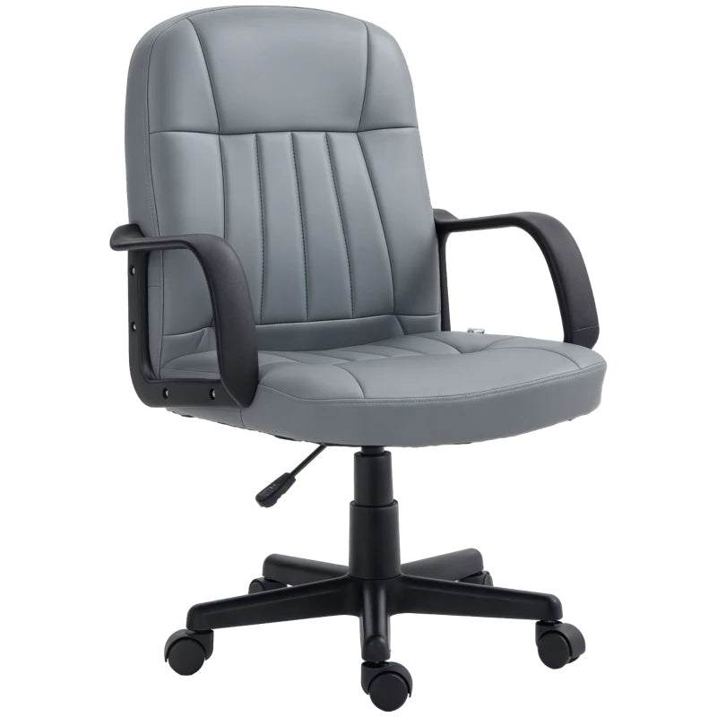 Ergonomic Grey PU Leather Office Chair - Adjustable Height, Swivel Wheels for Home Office & Study Comfort