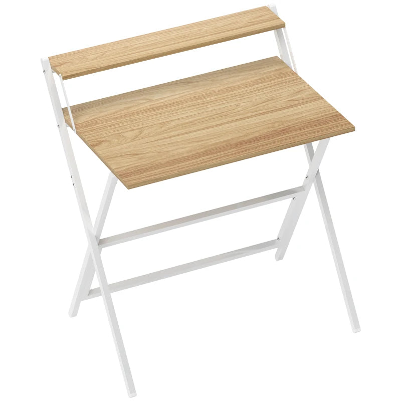 81.5 cm Folding Computer Desk with Monitor Shelf - Stylish Natural Wood Finish for Home Office & Study