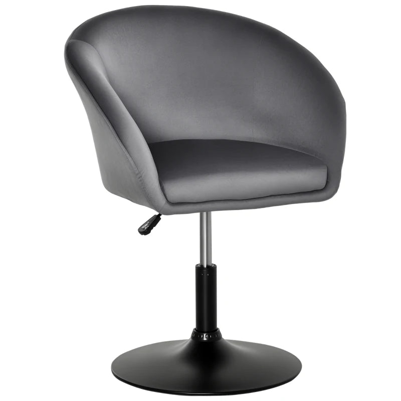 360° Swivel Velvet Upholstered Dressing Table Chair - Adjustable Height Tub Seat for Bedroom Makeup - Grey