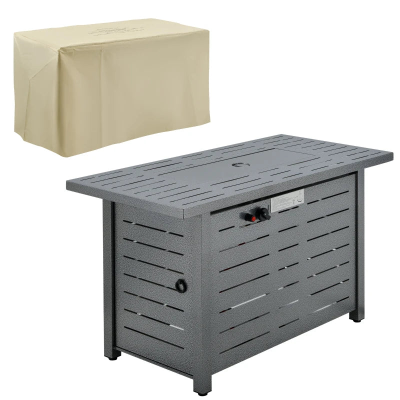 50000BTU Propane Gas Fire Pit Table - Smokeless Outdoor Patio Heater with Cover, Lava Rocks & Lid - 107cm Silver Grey