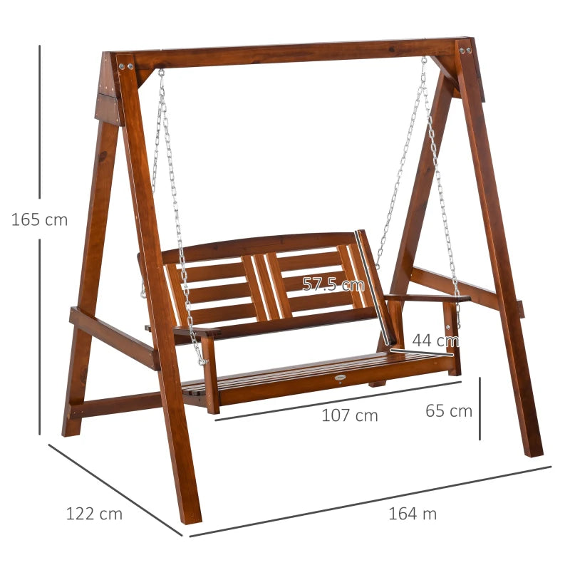 Wooden 2-Seater Outdoor Garden Swing Chair - Natural