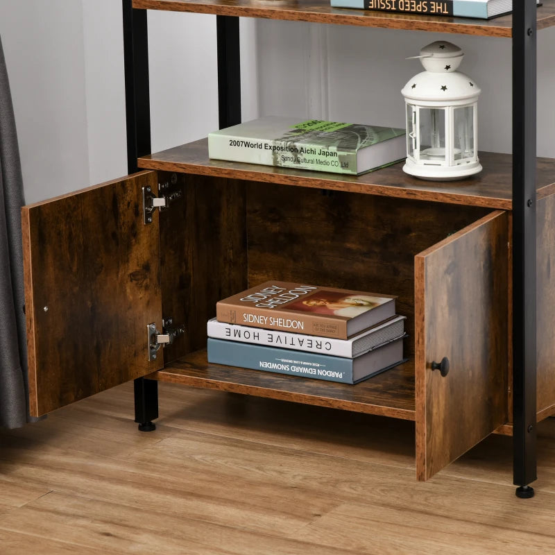 Rustic Brown 3-Tier Industrial Bookshelf & Storage Cabinet with Doors for Home Office & Living Room