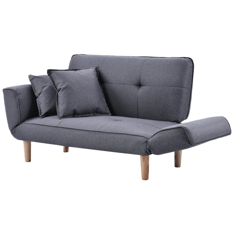 Expandable 2-Seater Bed Settee with 3 Adjustable Positions, Modern Fabric Loveseat for Flats and Dormitories, Grey