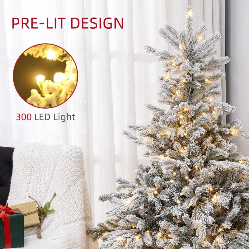 6ft Snow-Flocked Artificial Christmas Tree with LED Lights - Bushy, Realistic Holiday Decor for Festive Home Decoration