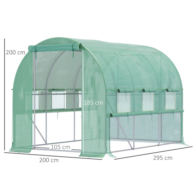 Green Walk-in Polytunnel Greenhouse with Roll-up Sidewalls, UV-resistant Cover, 3x2x2m