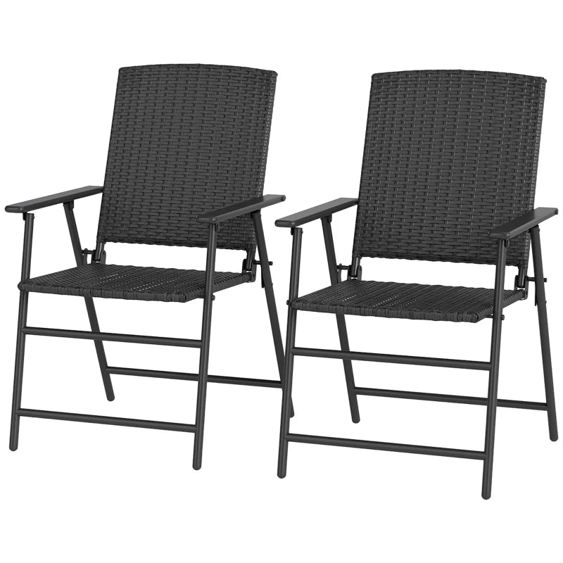 Set of 2 Black Folding Rattan Chairs - Stylish Outdoor Seating for Patio, Garden, and Balcony