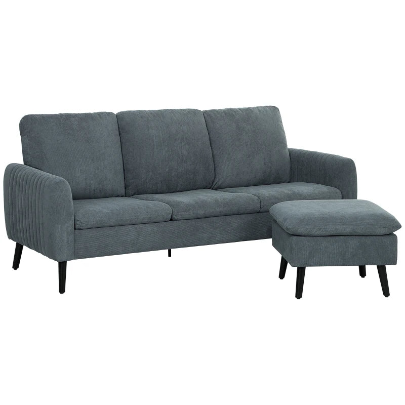 Charcoal Grey 3 Seater L-Shaped Sofa with Ottoman and Reversible Chaise for Small Living Spaces