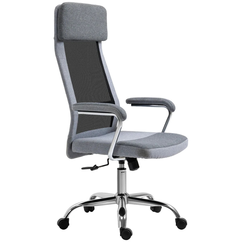 Vinsetto Ergonomic Office Chair - High Back Desk Chair with Adjustable Height, Swivel Wheels, Mesh Back & Linen-Feel Seat, Grey