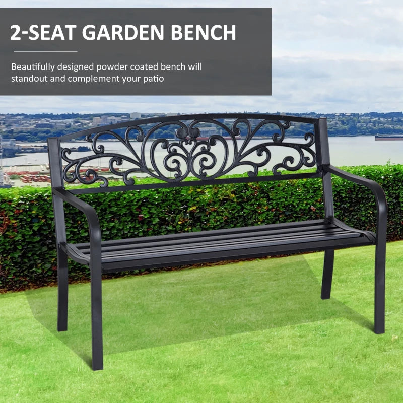 Black Steel 2-Seater Garden Bench