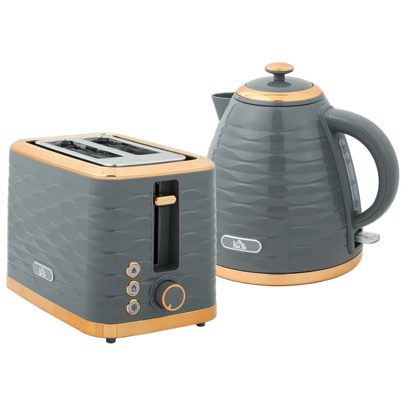 3000W Rapid Boil Kettle & 2 Slice Toaster Set - 1.7L Capacity, 7 Browning Controls, Crumb Tray, Stylish Grey Finish