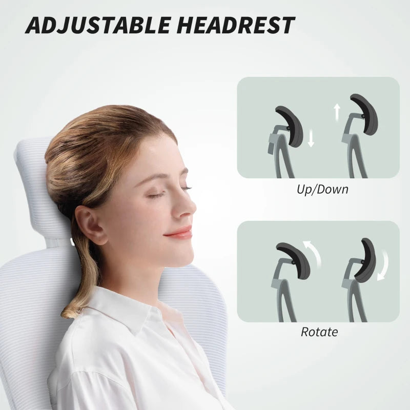 Vinsetto Ergonomic Office Chair with Adjustable Lumbar Support, Headrest & Breathable Mesh Back - Stylish White Design
