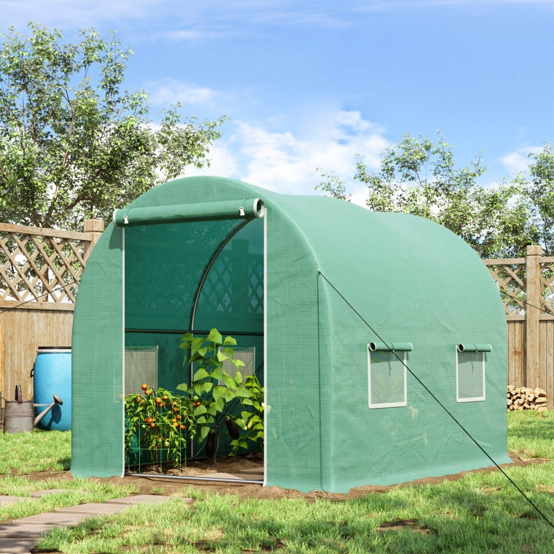 Green Walk-in Polytunnel Greenhouse - 3x2x2m - Galvanised Steel Frame