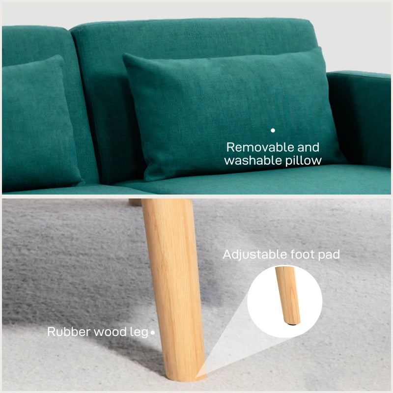 Convertible 2/3 Seater Sofa Bed in Green Fabric with Cushions for Living Room or Guest Room