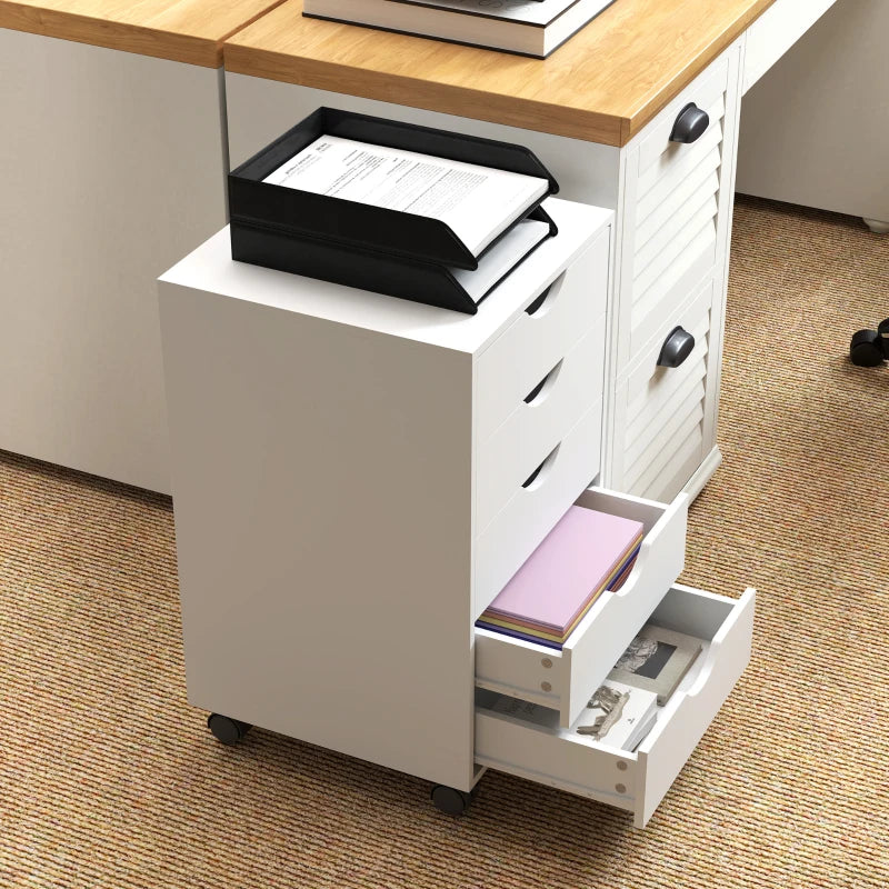Modern White Five-Drawer Filing Cabinet for Home Office Storage - Stylish and Functional Organization Solution