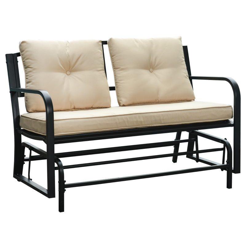 Khaki 2-Person Outdoor Loveseat Glider Bench Rocking Chair with Armrest and Cushions