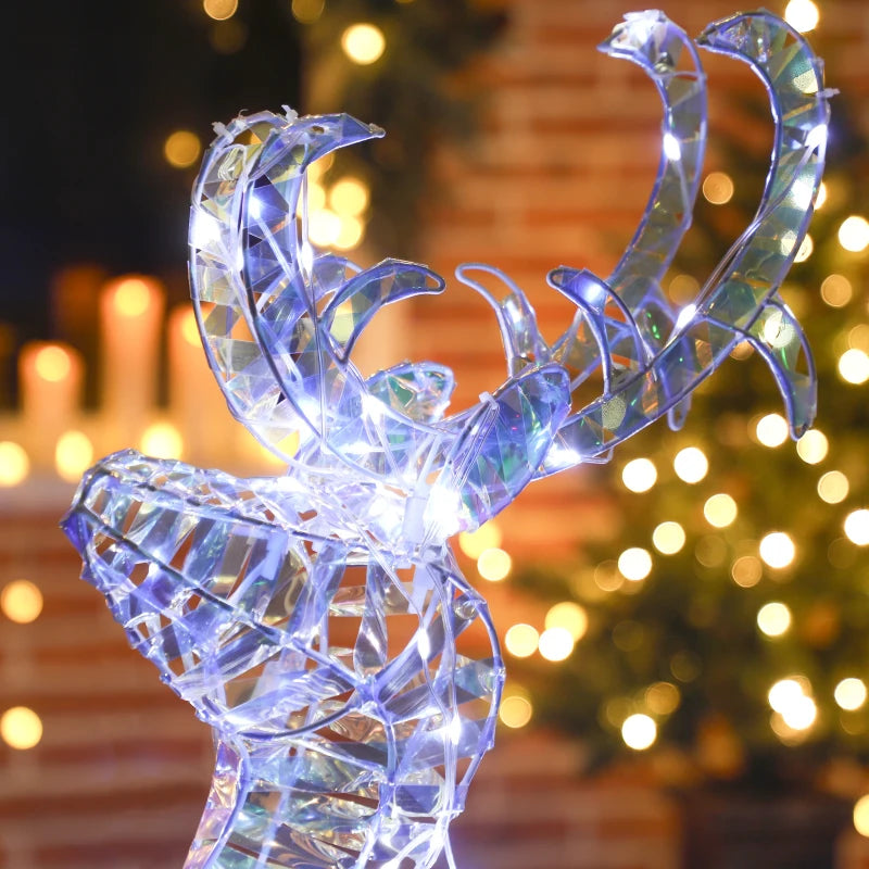 Lighted Christmas Reindeer Sleigh - 170 Warm White LED Outdoor Yard Decor, Waterproof Silver Holiday Decoration with Stakes