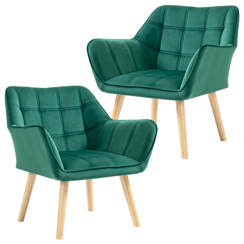 Stylish Accent Armchair Set with Wide Arms and Slanted Back for Bedroom or Living Room Seating in Green
