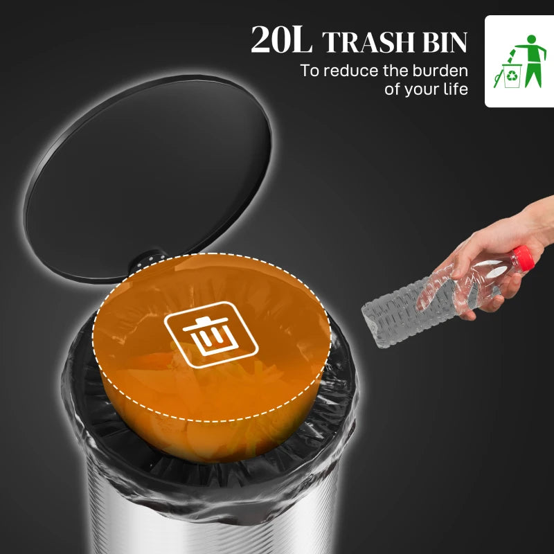 20L Stainless Steel Compact Home Bin - Stylish, Durable Trash Can for Kitchen, Office, and Bathroom - Space-Saving Design