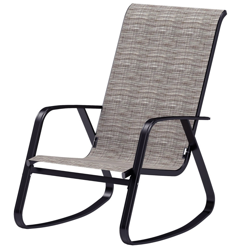 Ergonomic Garden Rocking Chair with Armrests, High Backrest, Steel Frame for Patio & Balcony