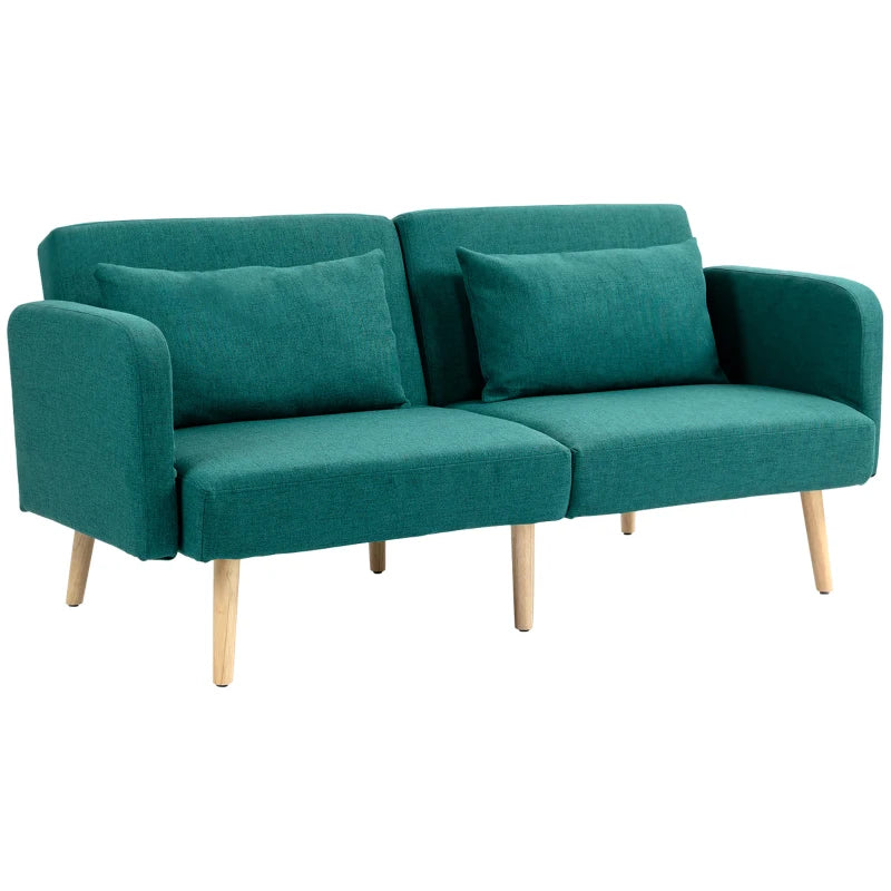 Convertible 2/3 Seater Sofa Bed in Green Fabric with Cushions for Living Room or Guest Room