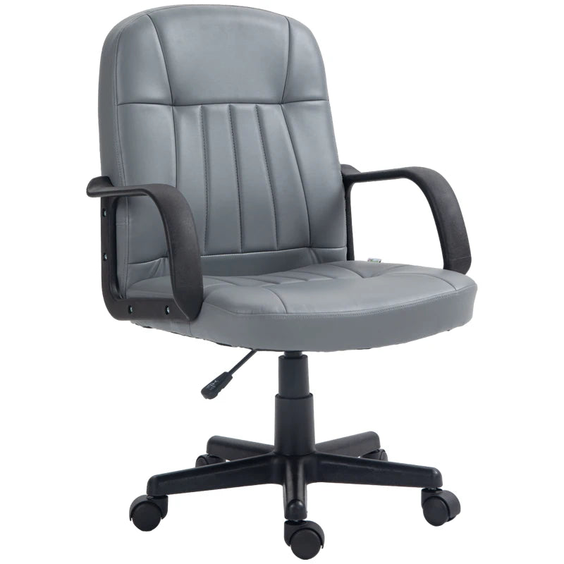Ergonomic Grey PU Leather Office Chair - Adjustable Height, Swivel Wheels for Home Office & Study Comfort