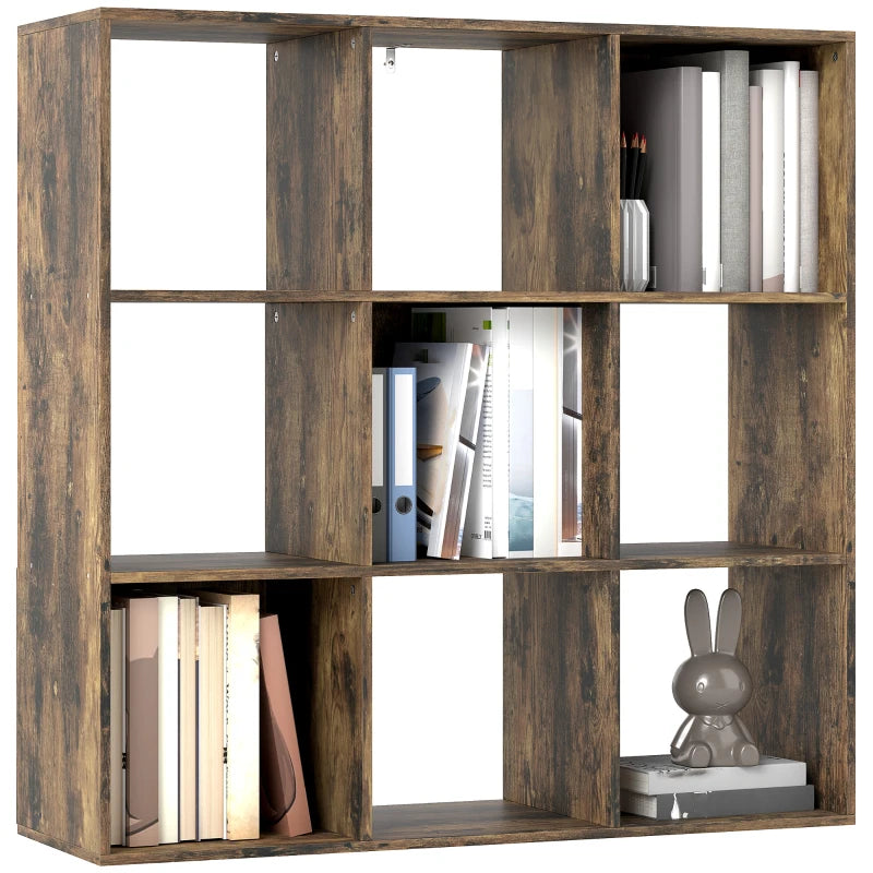 Rustic Brown Nine-Cube Storage Shelf - Versatile Organizer for Home, Office, and Kids' Rooms - Stylish and Functional