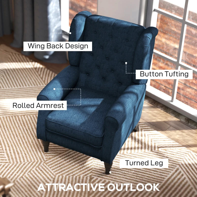 Retro Upholstered Wingback Accent Chair with Button Tufting for Living Room and Bedroom in Blue