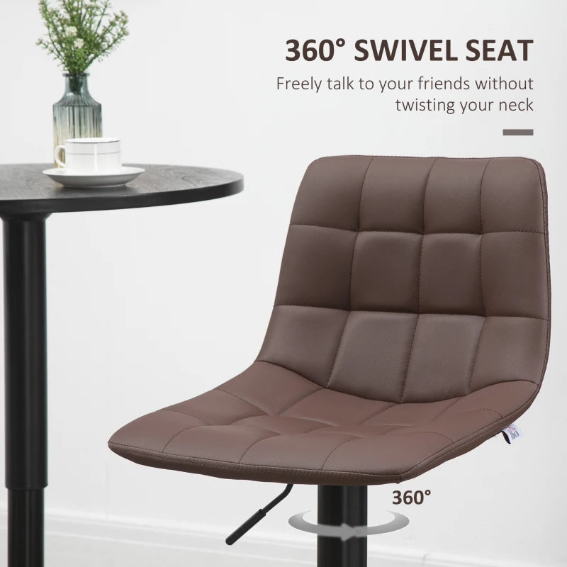 Adjustable Bar Stools Set of 2 - Swivel PU Leather Tufted Breakfast Bar Chairs for Kitchen Counter, Brown