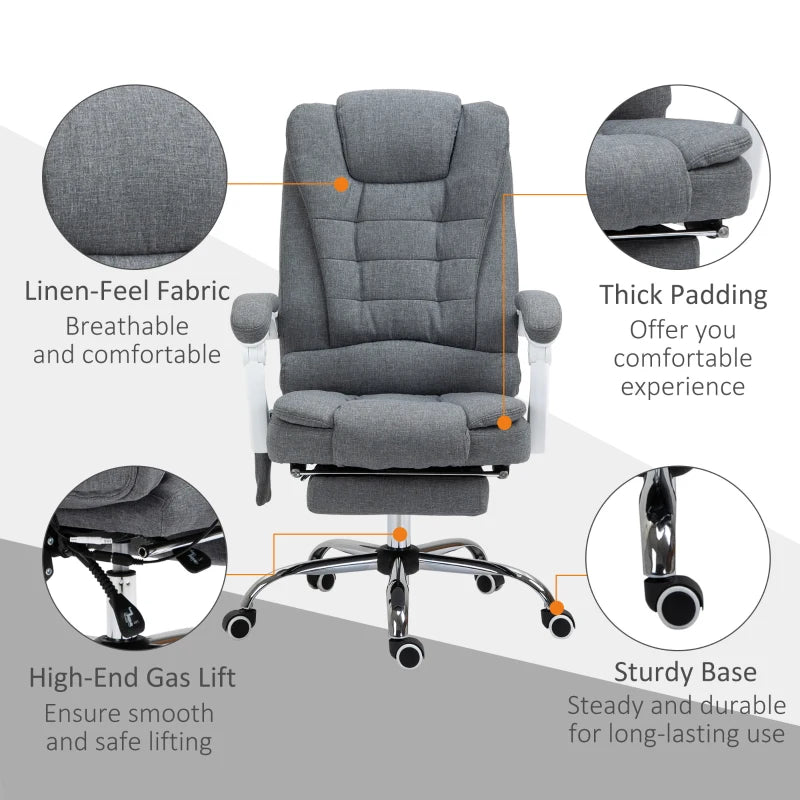 Vinsetto Heated Vibration Massage Executive Office Chair - Adjustable Ergonomic High Back Recliner with Footrest - Grey