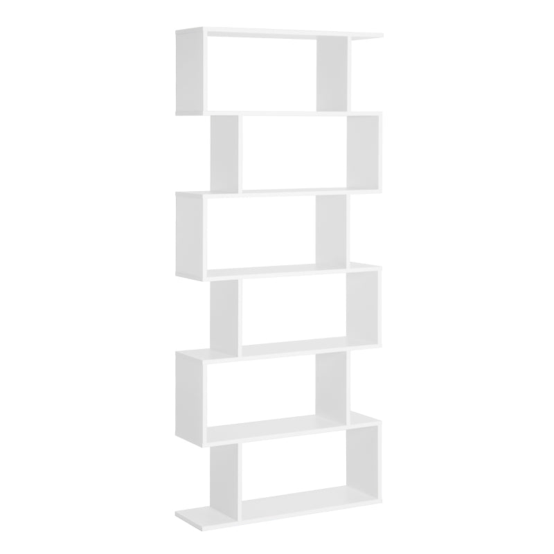 6-Tier S-Shaped Bookcase - Modern White Storage Unit & Display Shelf for Living Room, Bedroom, Home Office, Plants
