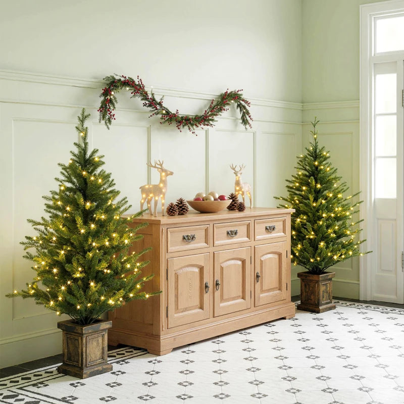 Set of 2 Green 4ft Artificial Christmas Trees with Lights - Perfect Holiday Decor for Home & Office