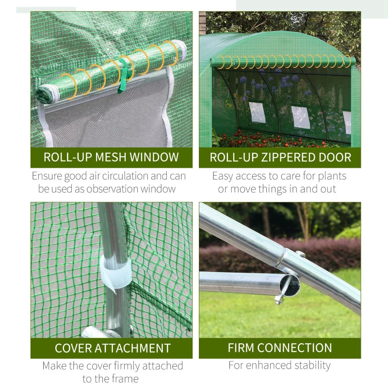 Green Walk-in Garden Tunnel Greenhouse Tent, 4x3M