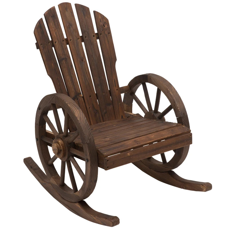 Carbonized Wood Adirondack Rocking Chair - Outdoor Patio Recliner