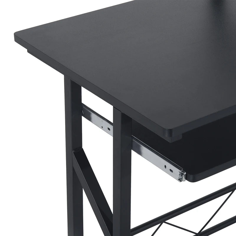 Modern Black Computer Desk with Display Stand, Sliding Keyboard Tray, and Host Box Shelf for Home Office Workstation