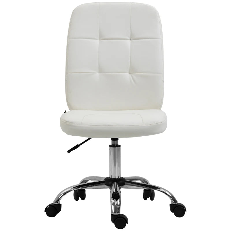 Vinsetto Armless Faux Leather Office Chair - Modern White Design for Home & Office, Ergonomic Comfort, Stylish Seating