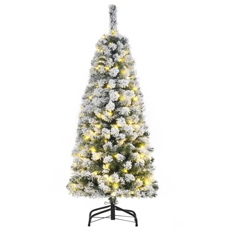 4FT Prelit Snow Flocked Christmas Tree with Warm White LED Lights - Festive Green & White Holiday Home Decoration