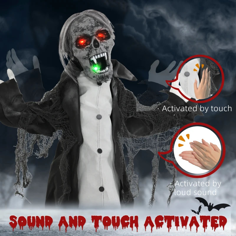 Halloween Animated Skeleton Decoration with Glowing LED Eyes & Mouth - Half-Body, Battery Operated Spooky Prop