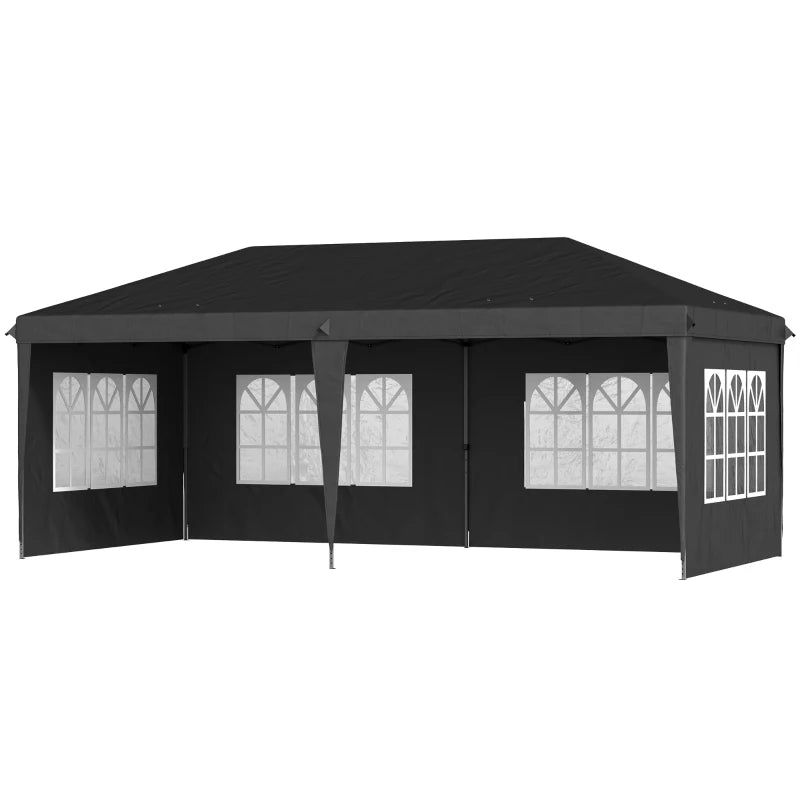 Black 3x6m Adjustable Pop Up Gazebo with Sidewalls & Storage Bag