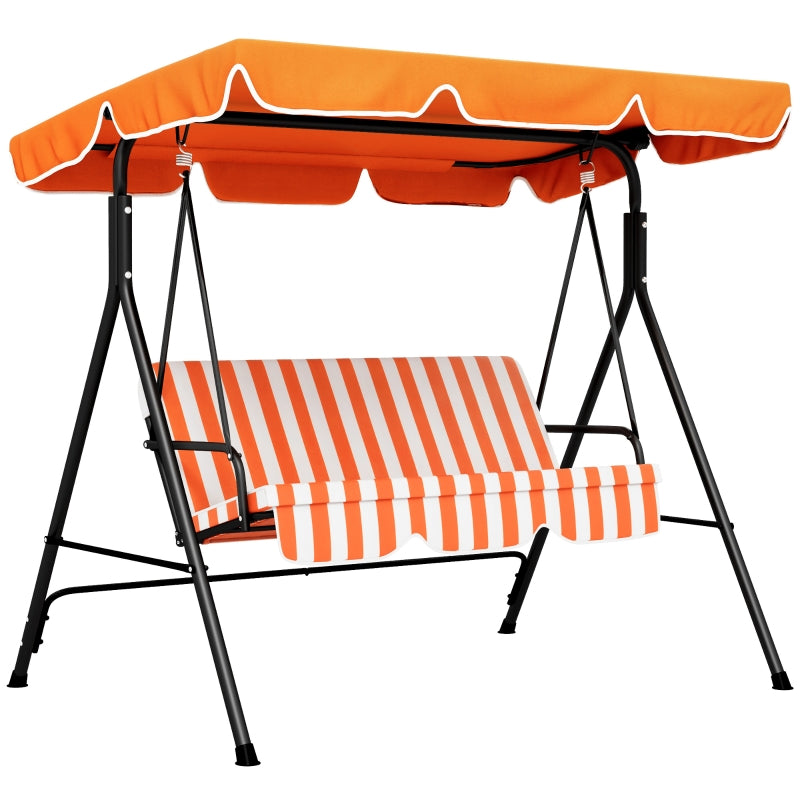 Orange Striped 3-Seater Garden Swing Chair with Adjustable Canopy